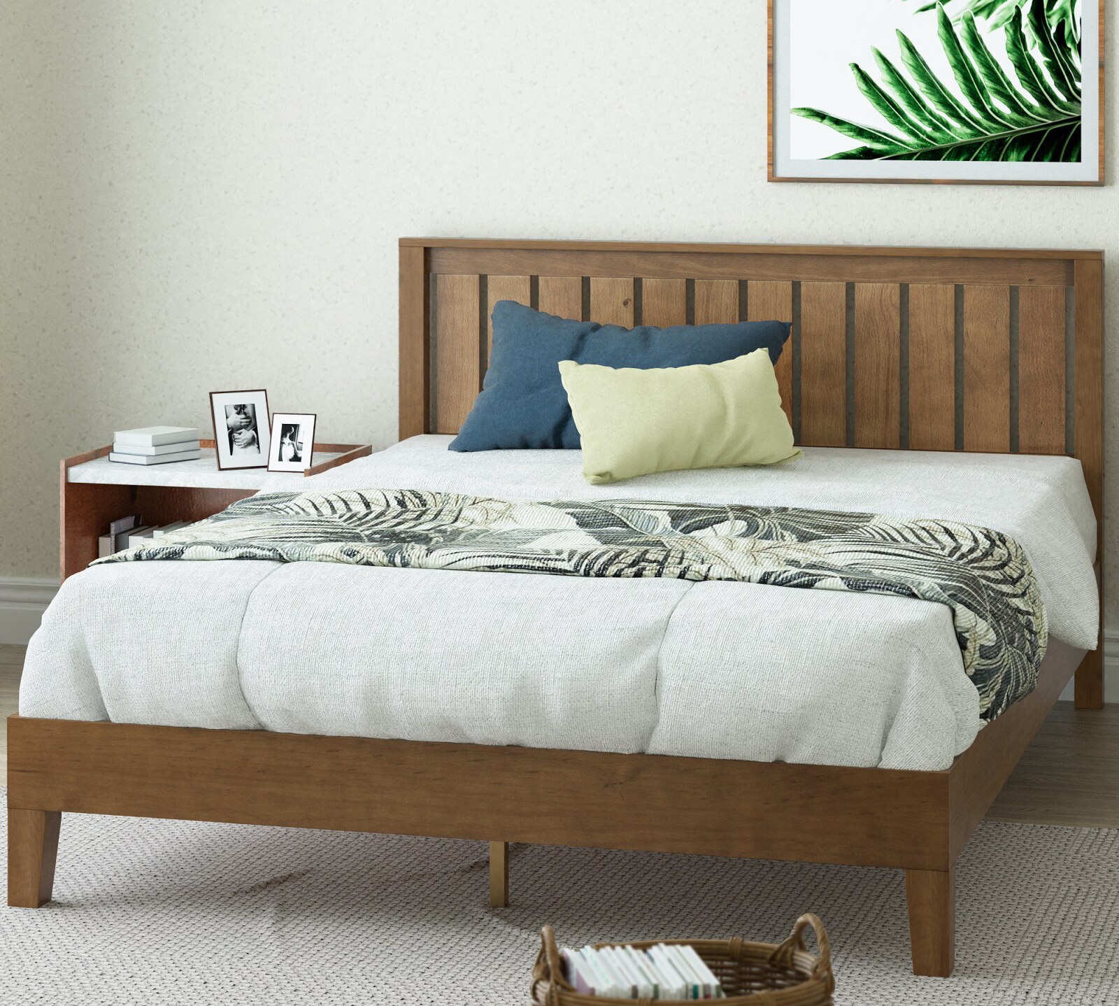 Alexis 37” Deluxe Wood Platform Bed Frame with Headboard